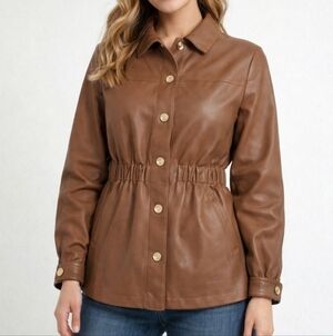 Marc New York Andrew Marc Jacket XS Brown Faux Leather Coat Womens Fall Winter